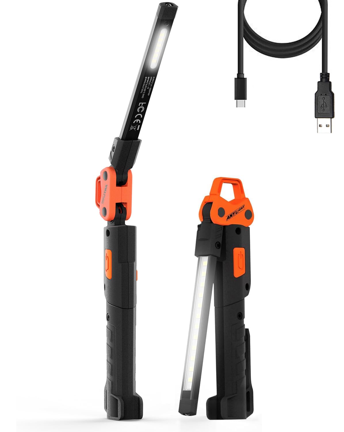 Anylight Rechargeable Work Light, 400Lm Mechanic Work Light, Magnetic Flashlight With 230° Rotate And Hook Led Work Light For Car Repairing, Emergency, Grill, Outdoor Work (2 Packs)