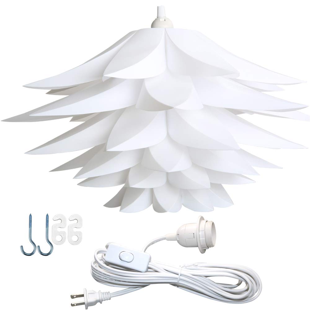 Lightingsky 20 (50cm) Ceiling Pendant DIY IQ Jigsaw Puzzle Lotus Flower Lamp Shade Kit with 15 Feet Hanging Cord (White)