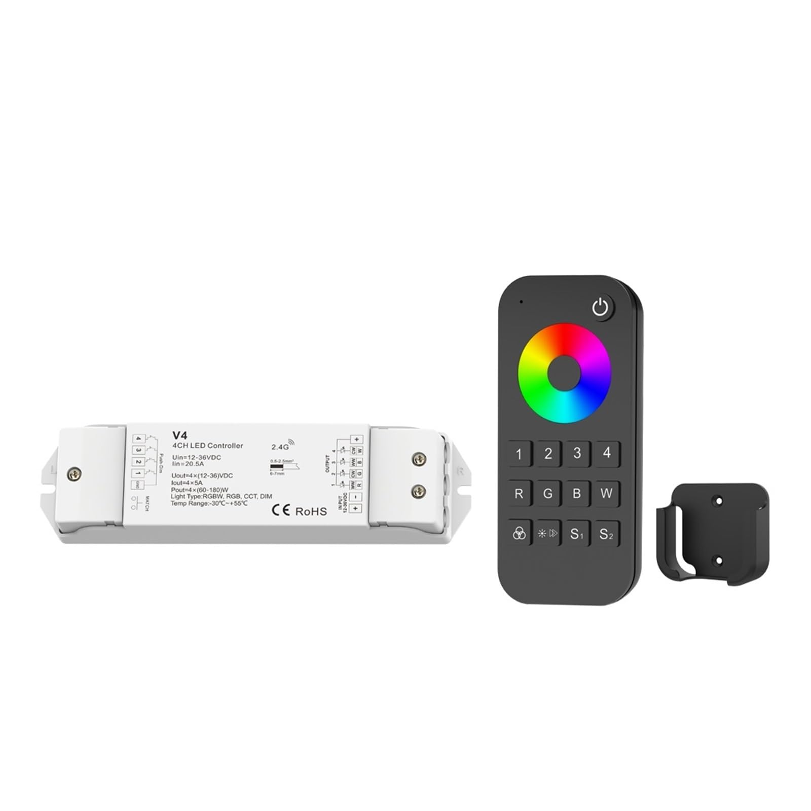 SunnyGator RGBW/RGB/CCT/Dimming+2.4G Wireless RF Remote Control 4-Channel LED RF Controller, Suitable for RGB/RGBW LED Light Str