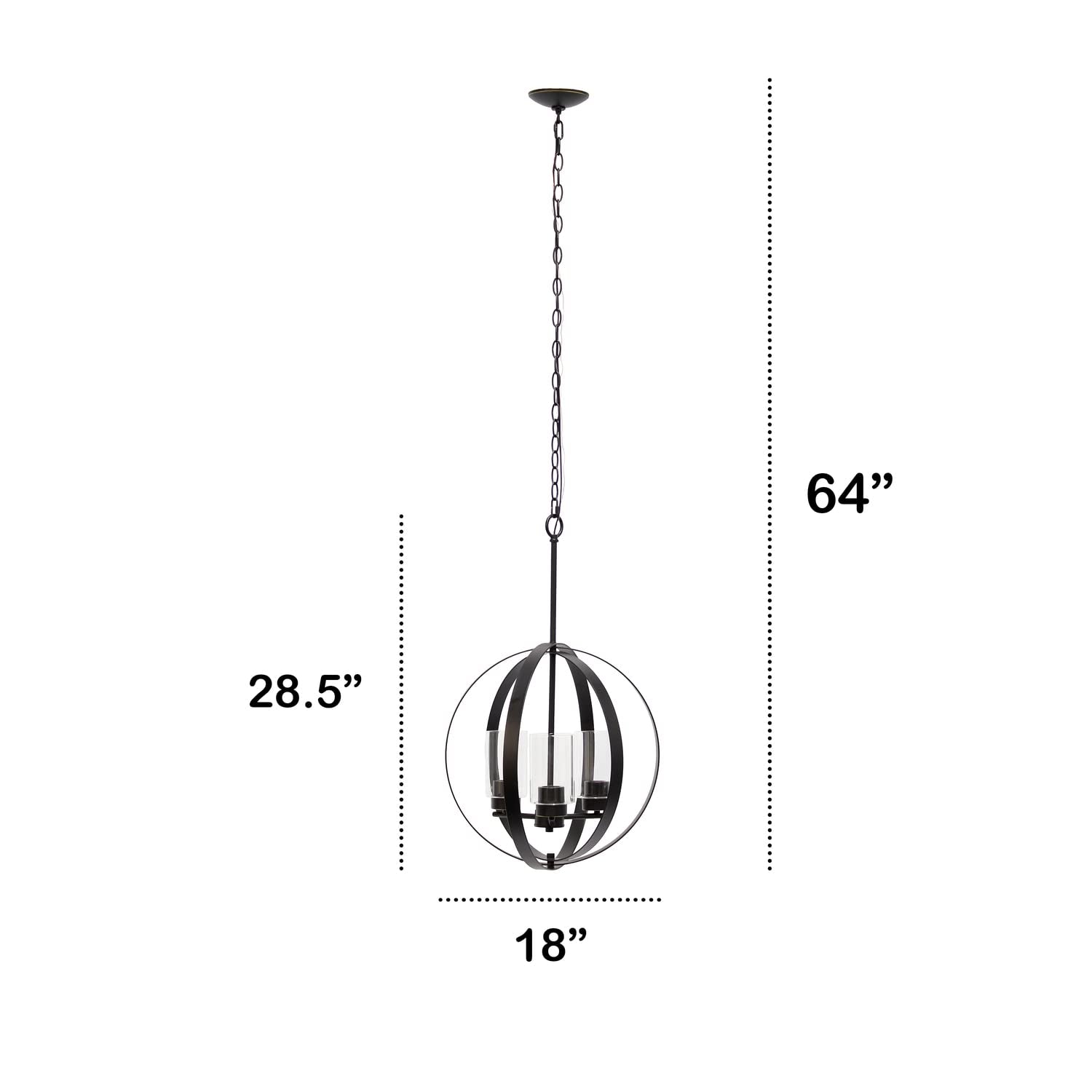 LALIA HOME 3-Light Adjustable Ceiling Pendant, 18in Metal & Glass, Restoration Bronze, Model 1270-LHP-3010-RZ