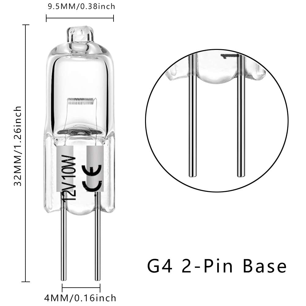 YBEK G4 Halogen Bulbs 10W 12V T3 JC Type Dimmable Replacement - 10 Pack Glass for Landscape & Cabinet Lighting
