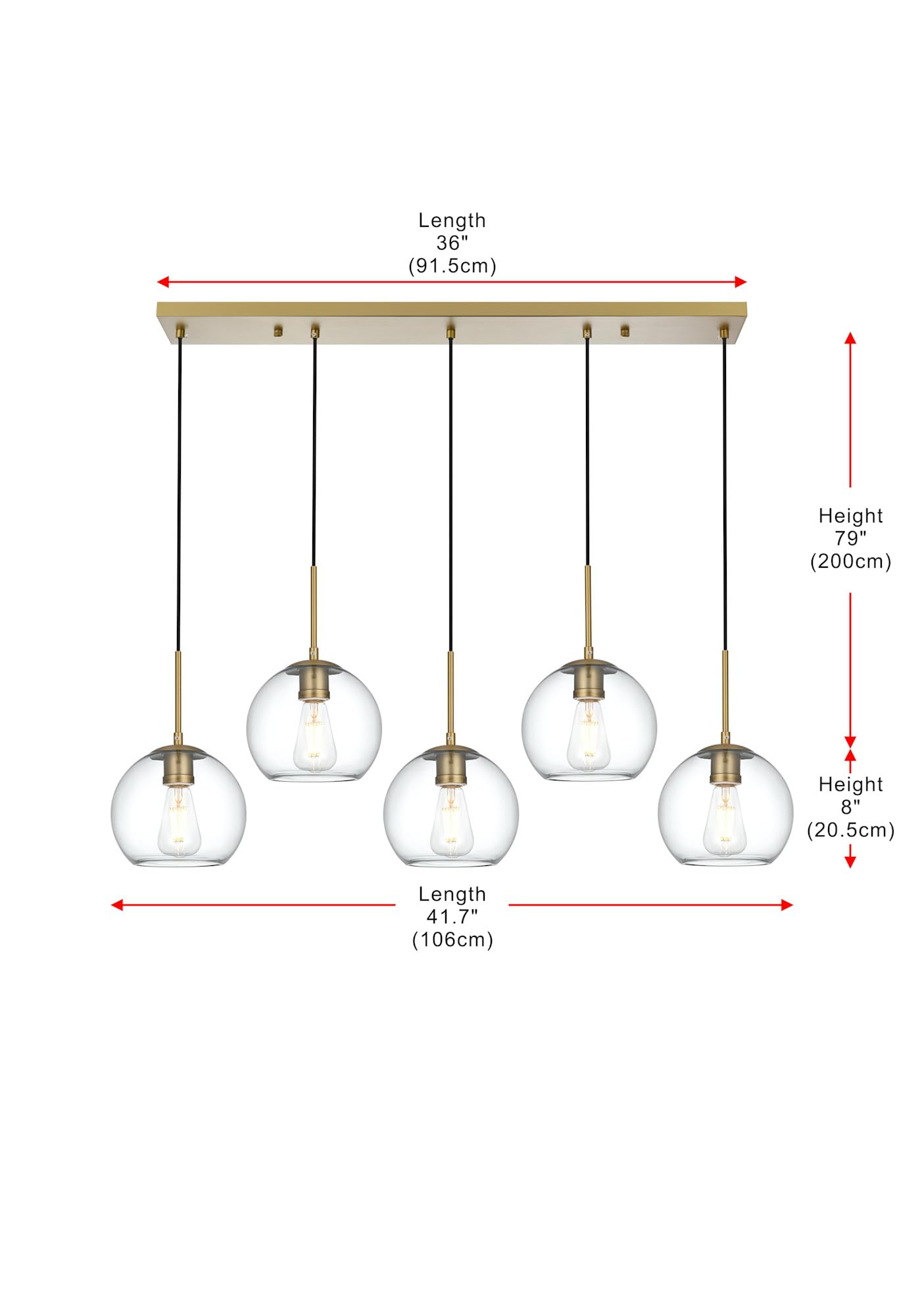 Living District Baxter 5-Light Pendant, Chrome Metal & Glass, LD2228C