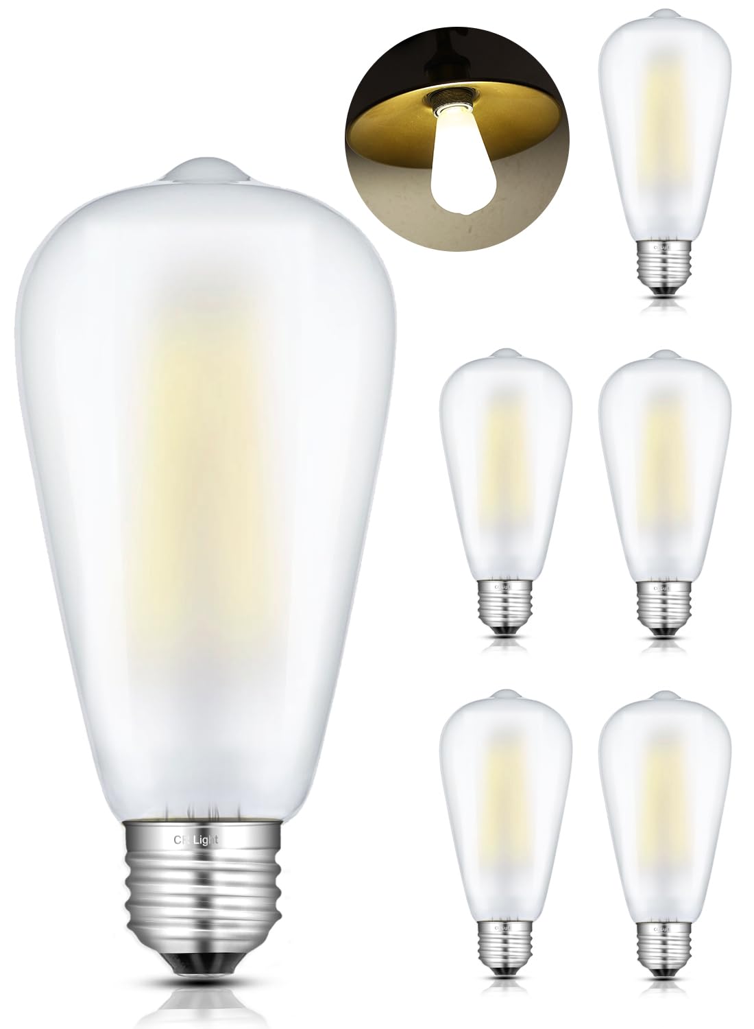 CRLight 6W Dimmable (60W Equivalent) 4200K Daylight White LED Edison Bulbs, 600 LM E26 ST64 Frosted Glass Filament Light Bulb, 6