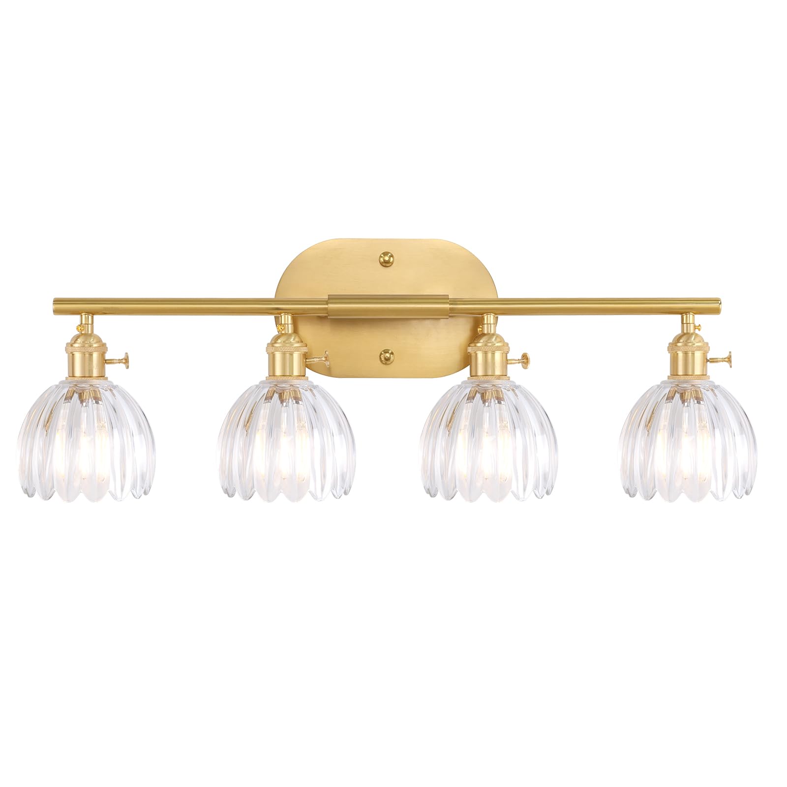 Shenmoyl Bathroom Light Fixtures  4-Light Brass Vanity wall Light Over Mirror with Clear Tulip Glass Shade for Bedroom Living Room (Bulb Not Included)