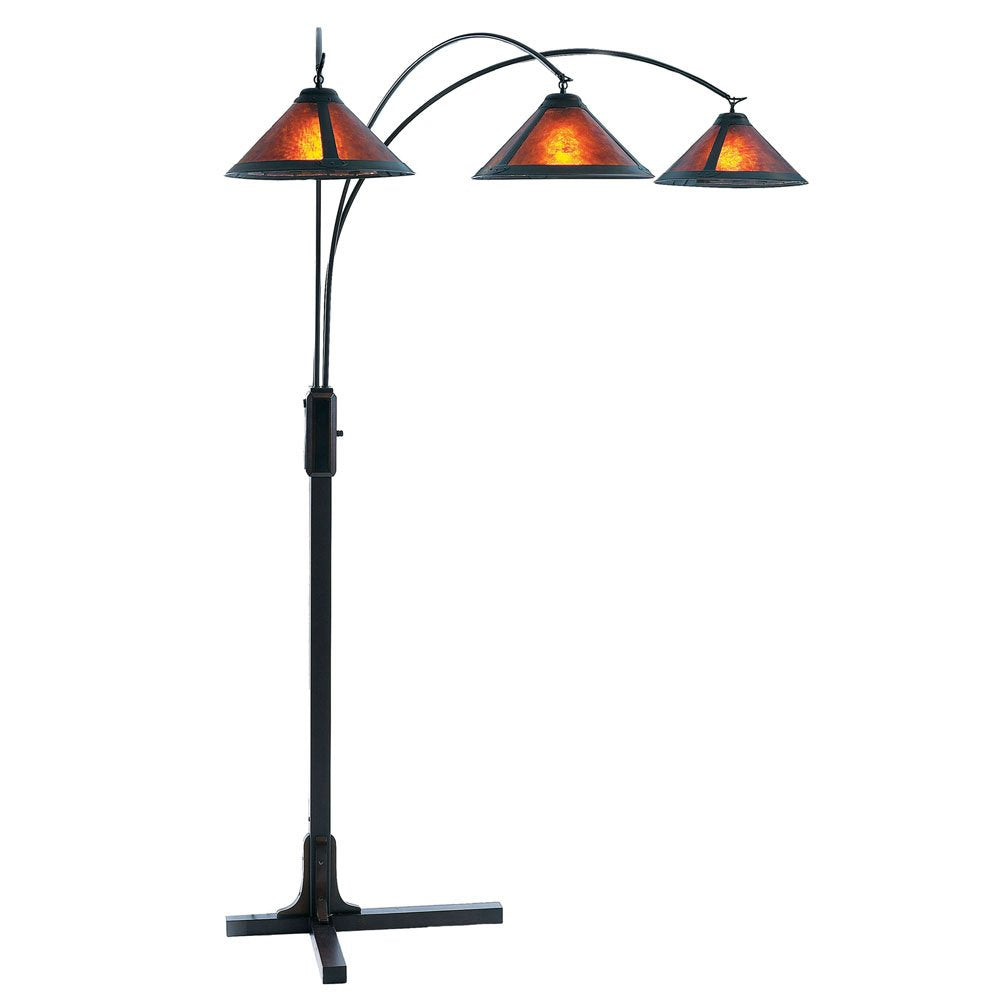 Natural Mica 3 Light Arc Floor Lamp - 86&quot;, Espresso Wood, Bronze & Amber Mineral Mica, Dimmer Switch, X-Base