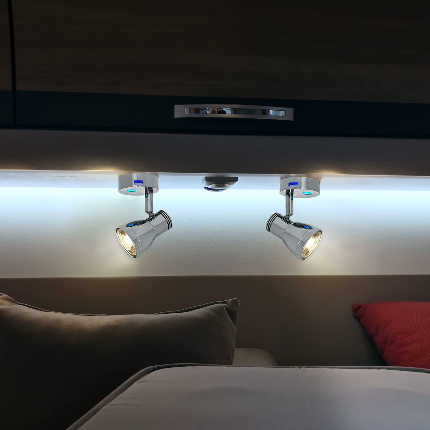 THALASSA 3W RV Wall Reading Lamp with USB Port, Low Voltage LED, Chrome Finish, Model L0259U, Warm White Light for Caravan and Boat