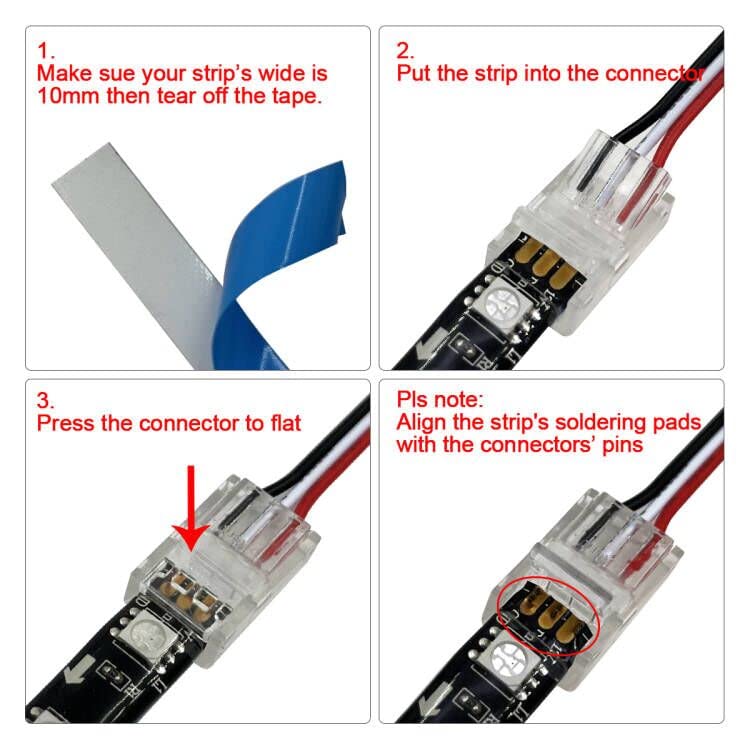 Hamrvl 12 Packs 3 Pin Led Light Connectors For Ws2812B Ws2811 Rgb Led Strip 10Mm, Solderless Transparent Led Strip To Wire Conne