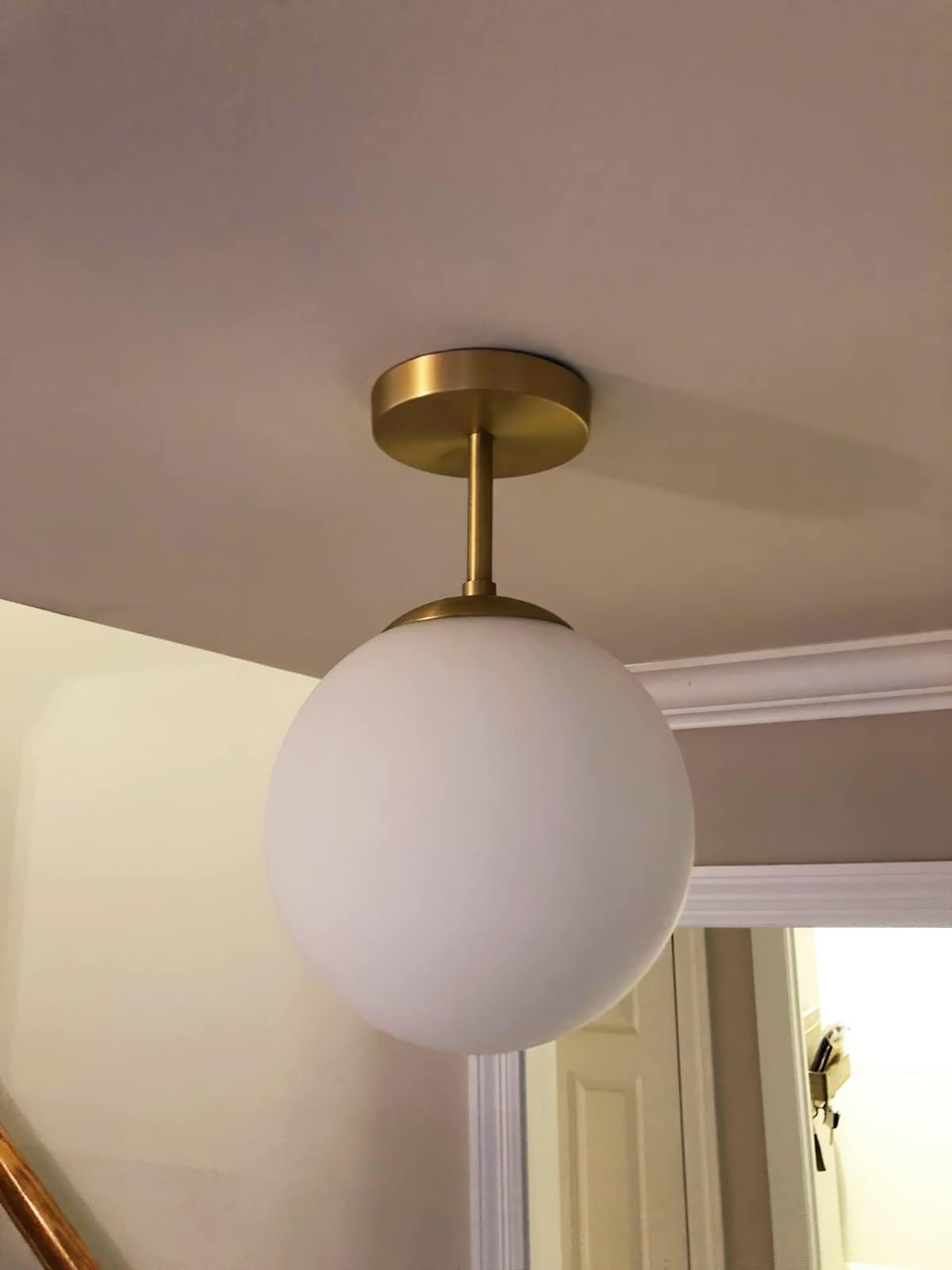 Koko&Yukina Globe Semi Flush Mount Light Fixture, Milk Glass & Matte Gold, 8&quot; Modern Design