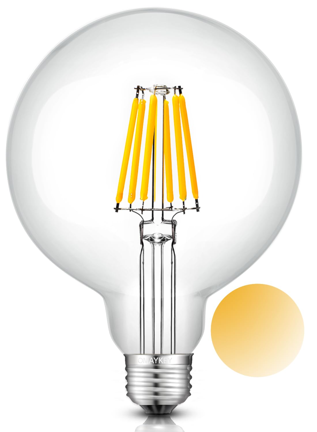 OMAYKEY LED Globe Bulb 10W Dimmable 800 LM E26 Vintage G125 Clear Glass Warm White 2700K