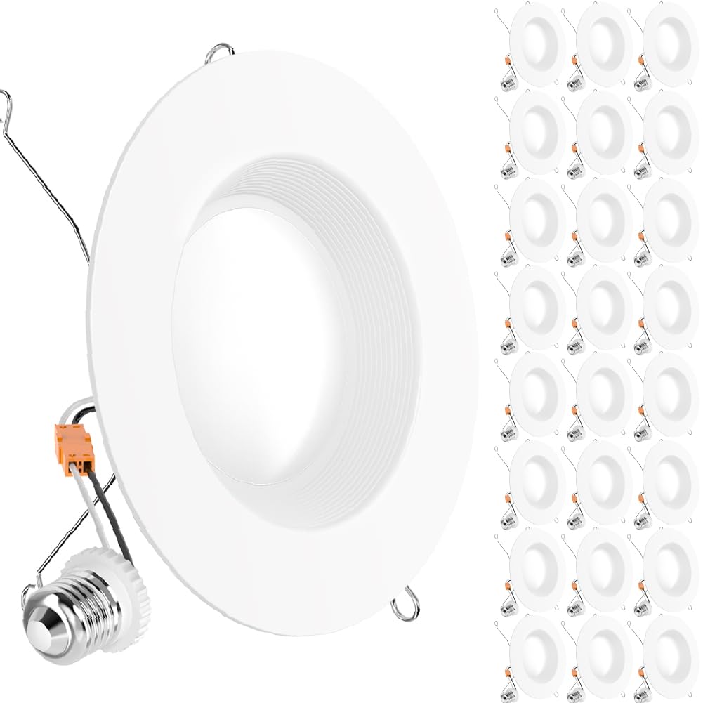 Sunco 24 Pack Retrofit LED Recessed Lighting 6 Inch, Downlight Can Lights for Ceiling, 1050 LM, 3000K Warm White, Dimmable, Baff