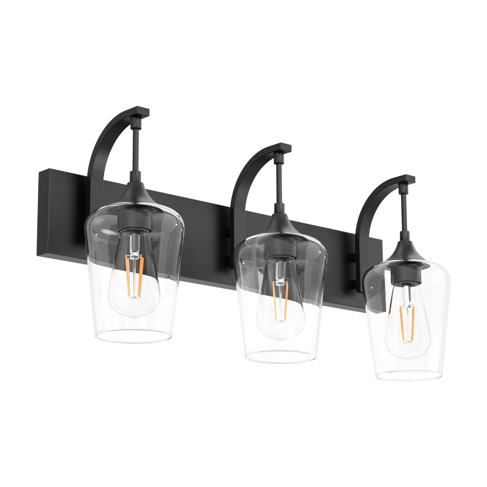 Ralbay Matte Black Vanity Light Fixtures 3-Lights Industrial Bathroom Lighting 24 Inch Clear Glass Model 1131rablay