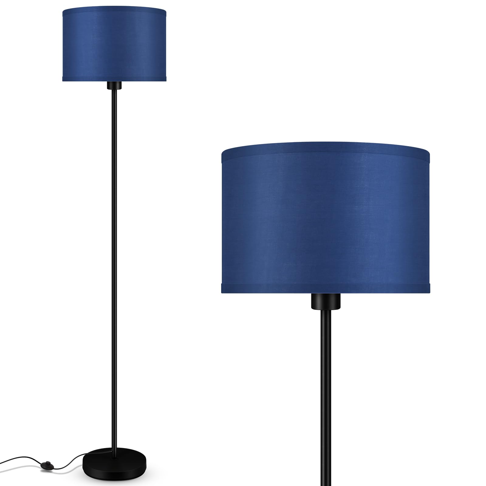 Blue Floor Lamps, Standing Lamp, Modern Floor Lamp with Blue Lamp Shades, Foot Switch, 59'' Tall, Bright Pole Lamps for Living R