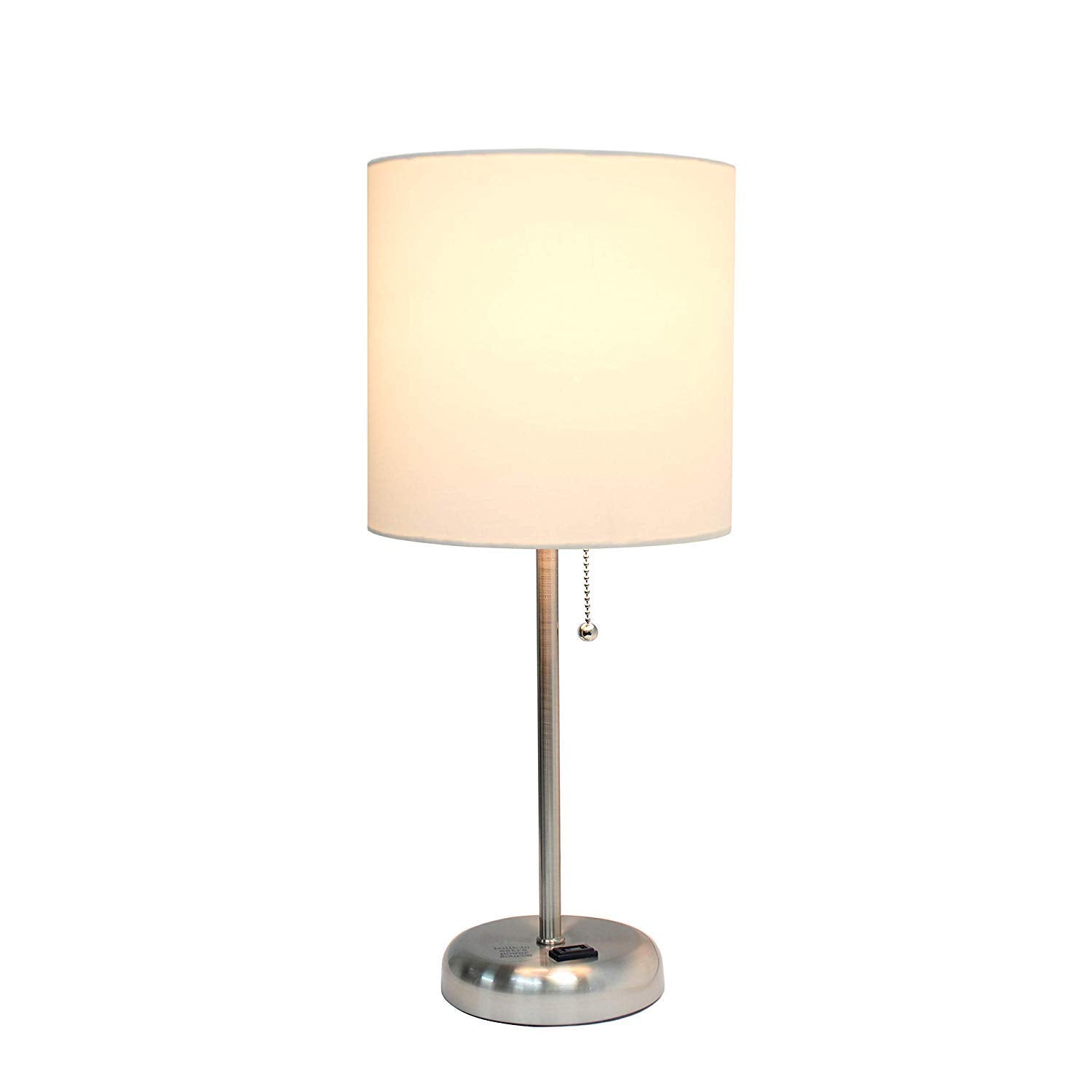 Limelights Stick Lamp With Charging Outlet And Fabric Shade Contemporary/Brushed Steel/White