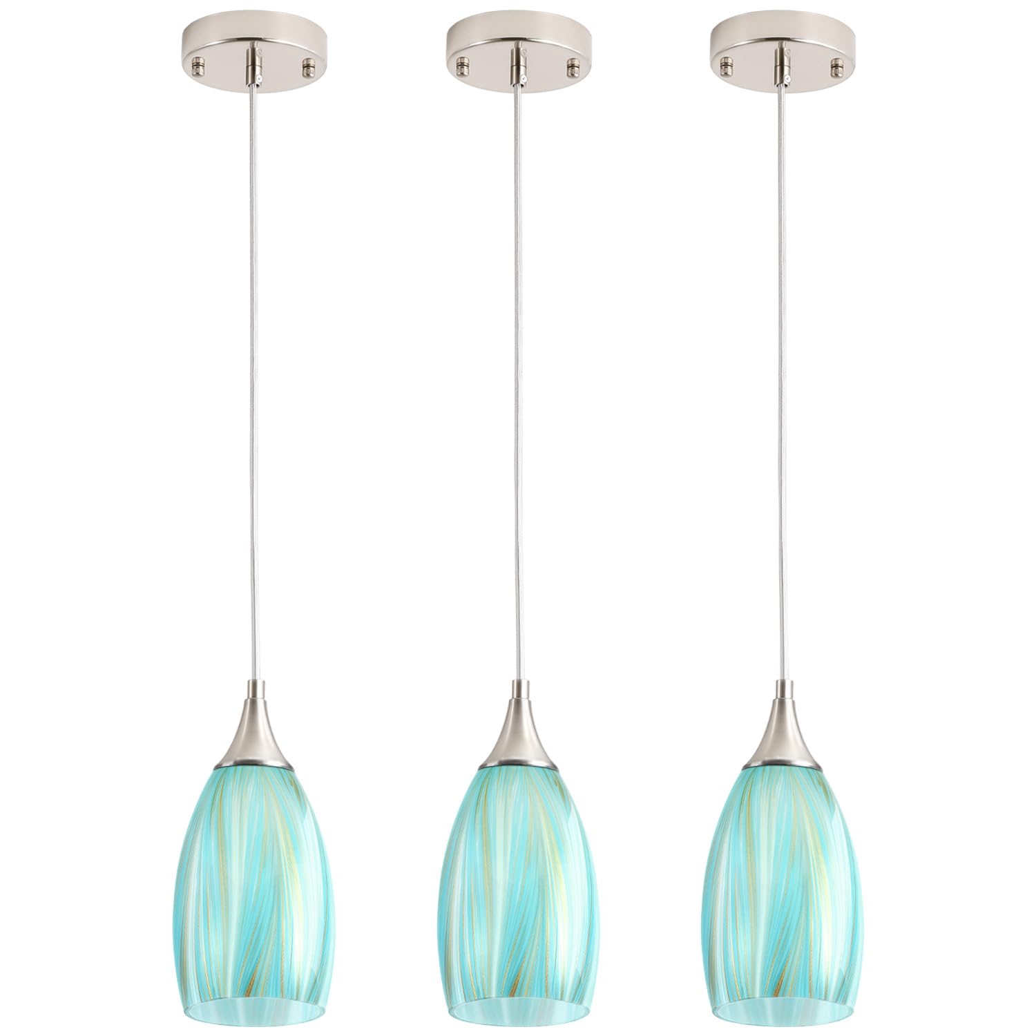 GLADFRESIT Sky Blue Serenity Pendant Light for Kitchen Islands - Artisanal Elegance with Adjustable Nylon Core and Ceramic Holde