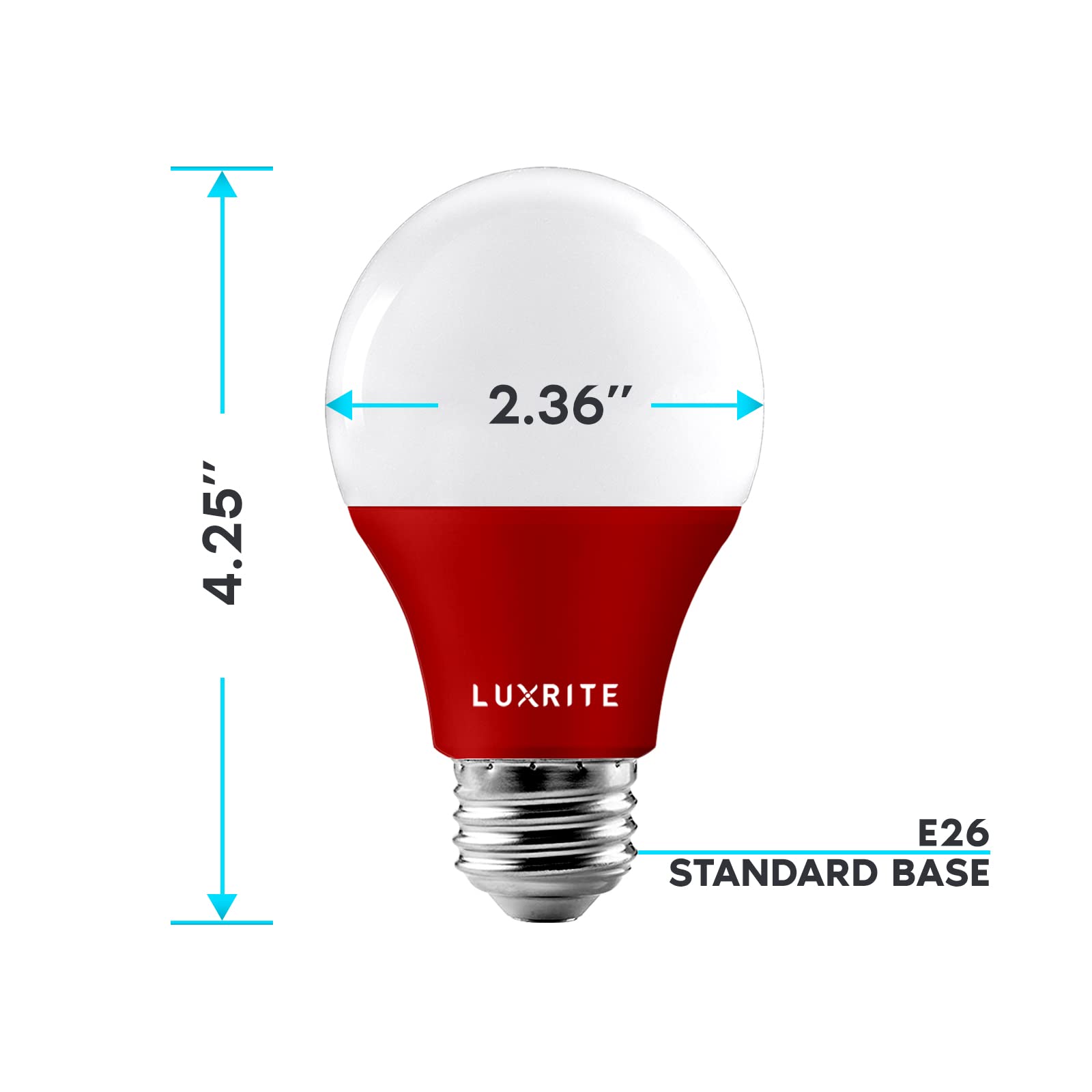 LUXRITE A19 LED Red Light Bulb, 60W Equivalent, Non-Dimmable, E26 Base, 1 Count, UL Listed