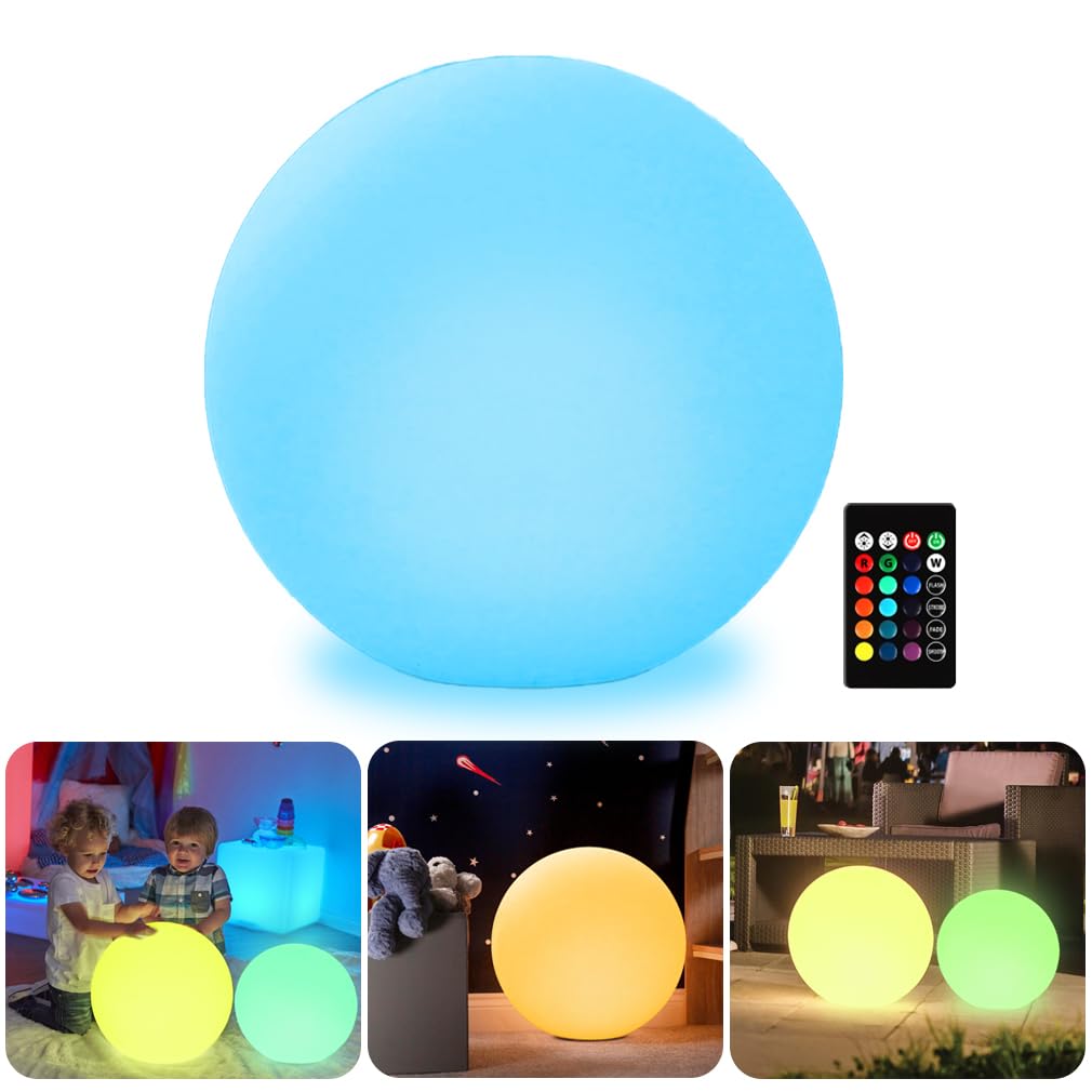 14-in LED Ball Light, Rechargeable Outdoor Globes Light Dimmable RGB Color Changing Globe Floor Lamp w/Remote, Modern Versatile 