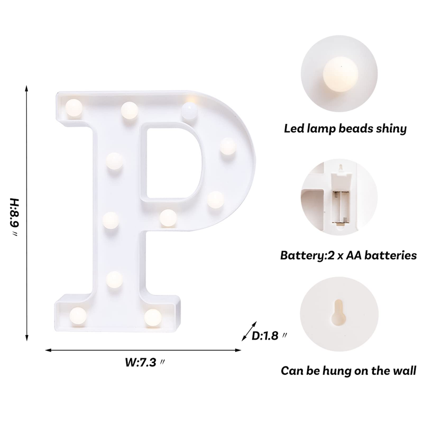 Foaky Led Letter Lights Sign Light Up Letters Sign For Night Light Wedding/Birthday Party Battery Powered Christmas Lamp Home Bar Decoration(P)
