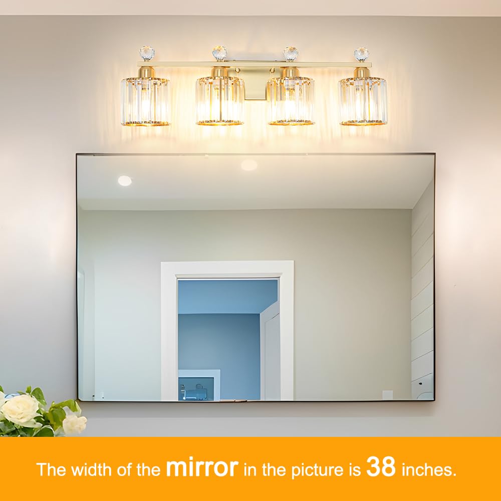 Modern Crystal Bathroom Vanity Light  4-Lights Bathroom Light Fixtures  Brass Gold Vanity Lighting Fixtures Over Mirror  Brushed Wall Sconce Light For Bedroom  Kitchen  Living Room  Gallery  E26 Base