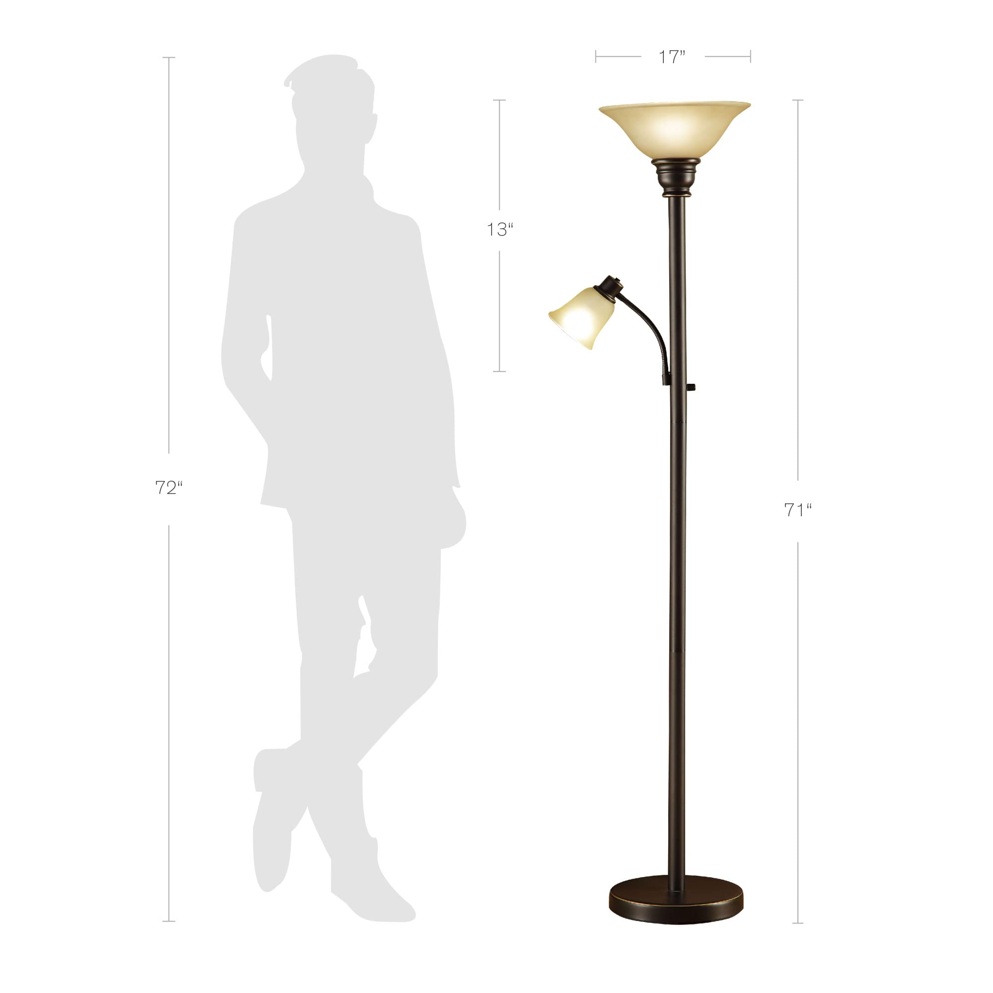 Catalina Lighting 18223-002 71 Transitional Uplight Floor Lamp, Dark Bronze with Reading Light, Ideal for Living Room, LED Bulb Not Included