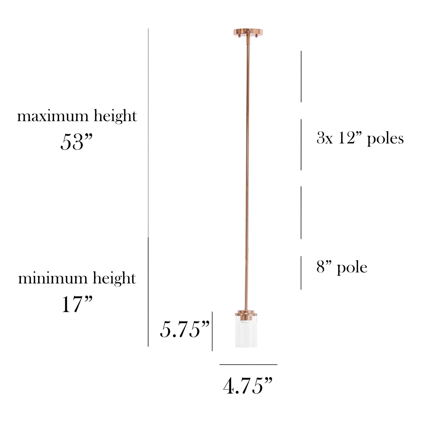 Elegant Designs PT1020-RGD 1-Light Pendant, Clear Glass, 4.75x4.75x5.75, Rose Gold, Modern Farmhouse for Kitchen, Dining, Living Room
