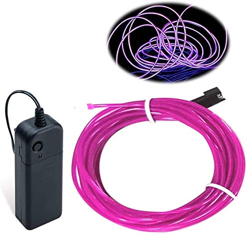 Maxlax El Wire Purple, 16.4Ft/5M Portable Battery Pack Neon Lights Strip 360° Cuttable Glowing Rope Lights For Parties, Halloween, Diy Decoration