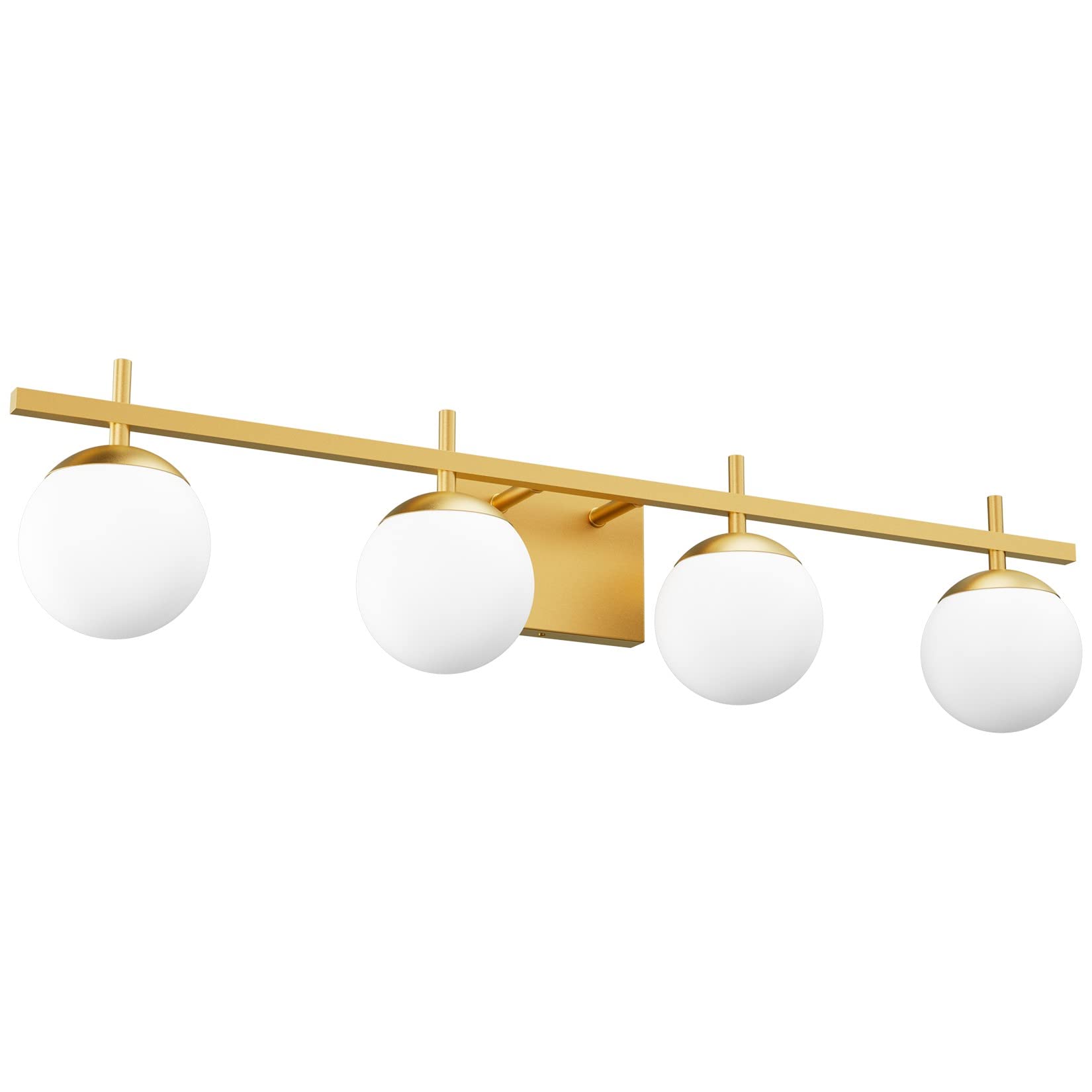 Ralbay 4-Light Gold Bathroom Vanity Lights, Modern Milky Glass Fixtures Over Mirror, Metal, Model 1100