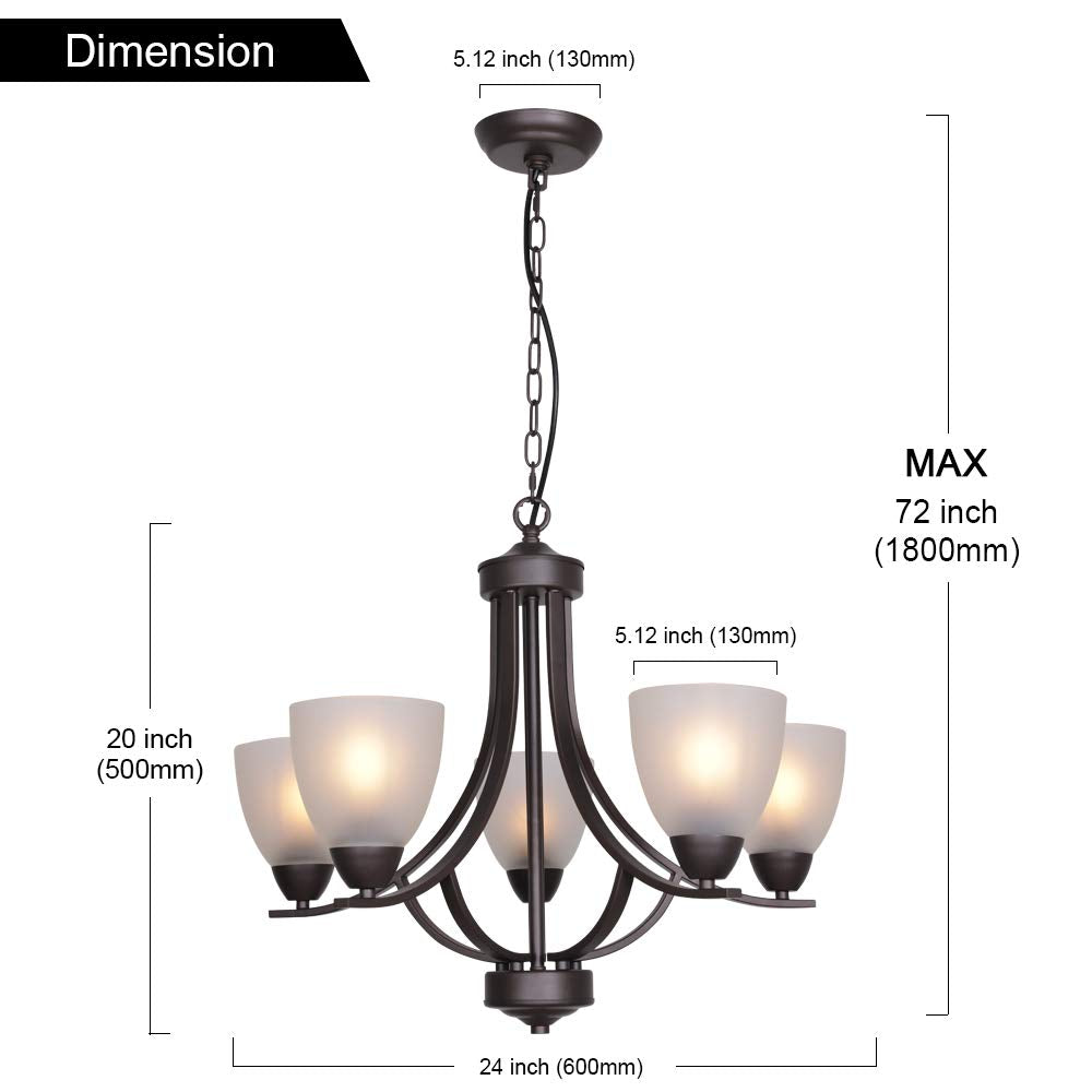 VINLUZ 5-Light Alabaster Glass Chandeliers, Oil Rubbed Bronze, Modern Metal Pendant Lighting for Dining Room, Foyer, Bedroom, Model 355-5-13