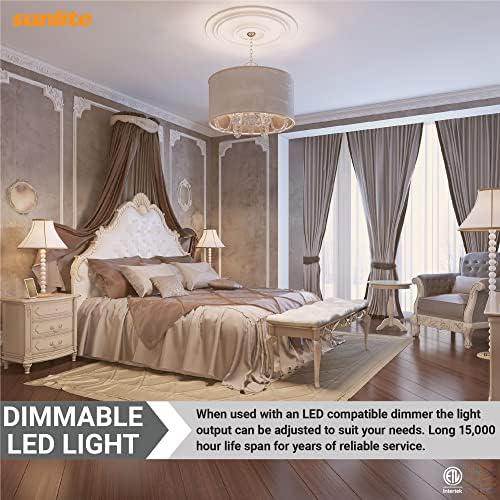 Sunlite LED B13 Chandelier Bulb, 7W (60W=), 500 Lumens, Dimmable, E12 Base, 3000K Warm White, 6 Count