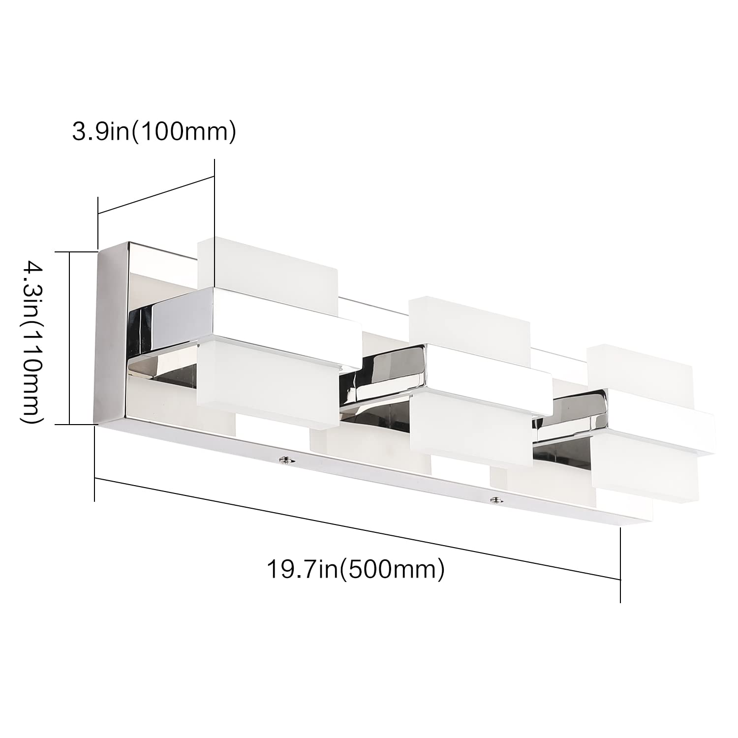 SOLFART LED Bathroom Vanity Light - 3 Lights Chrome Fixture, Acrylic Shade, White Light 6000K, Model 7248-3T-WHL-ND