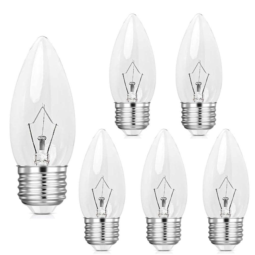Jacqings 40W Incandescent Torpedo Tip Chandelier, Crystal Clear Dimmable Light Bulbs And Medium E26 Candelabra Base,Torpedo Tran