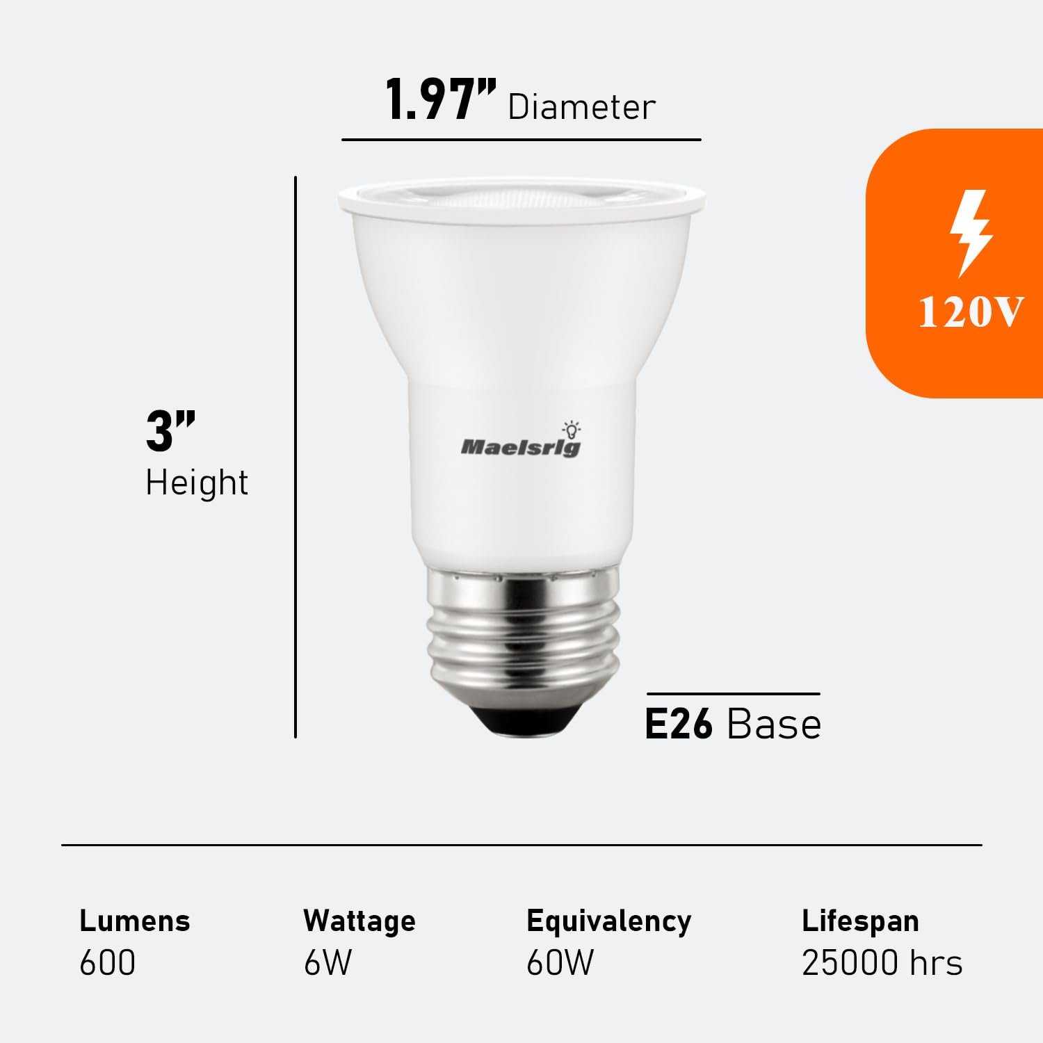 Maelsrlg PAR16 LED Long Neck Spotlight Bulb, Dimmable 600 Lumens, 40° Beam Angle, Warm White 3000K, 4 Count, E26 Medium