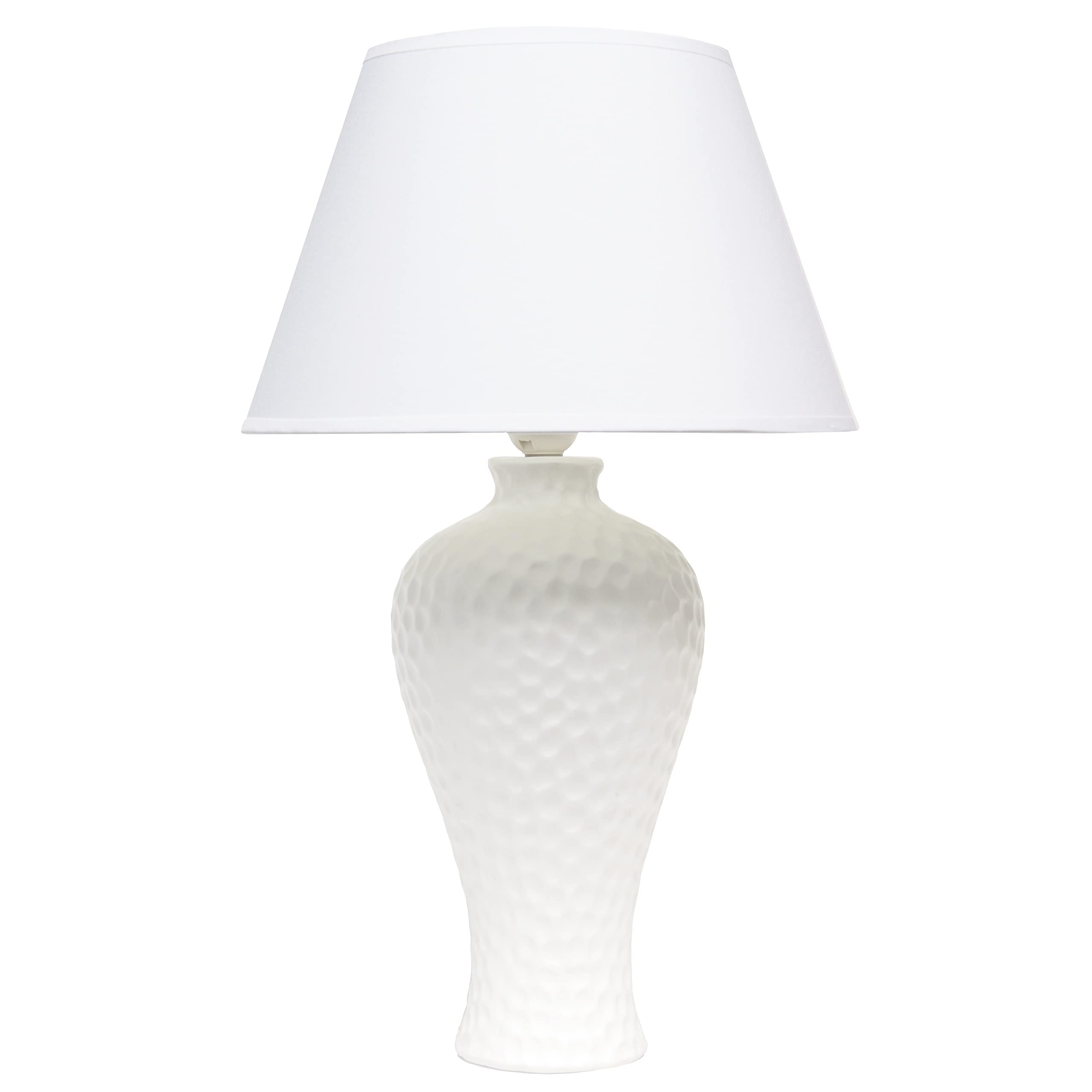 Simple Designs Lt2004-Wht Hammered Stucco Curvy Ceramic Table Lamp, White