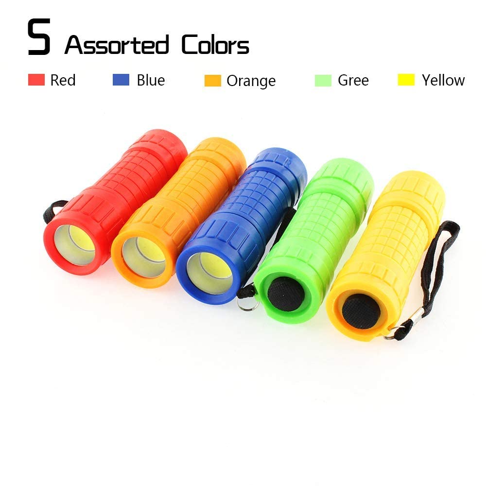 Whaply 6-Pack Small Mini Flashlight Set, 5 Colors, Cob Led Handheld Flashlight With Lanyard,18-Pack Aaa Battery Included For Kid