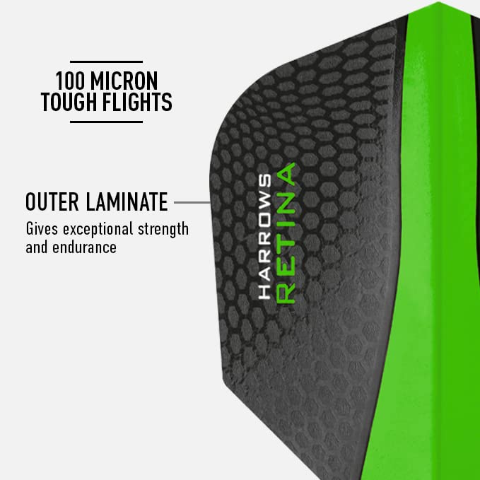 Harrows Retina Dart Flights - 100 Micron, enhanced Extra Strong, 5 Sets (15 Flights Total) - Green