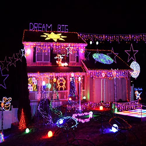 Xmasbokeh 66Ft 640 Led Christmas Lights Outdoor, Purple Orange Icicle String Lights With 8 Modes 120 Drops Waterproof, Plug In Curtain String Lights For Indoor House Room Patio Party Decorations