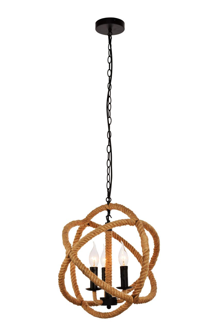 Elegant Lighting Gerrit Collection Pendant D15.7 H16.7 Lt:3 Black and Brown Finish
