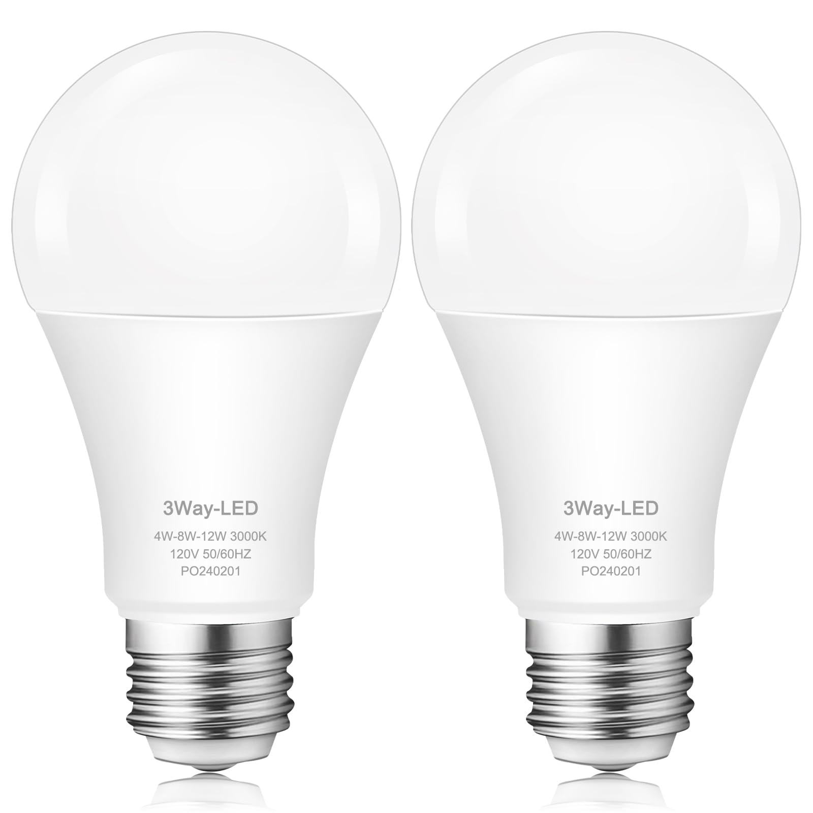 Zorykn 3 Way Light Bulbs 30 70 100 Warm White, A19 3000K, 4/8/12W Energy Saving 400 800 1200 Lumens, E26 Base LED Bulbs Perfect for Reading, 2 Pack