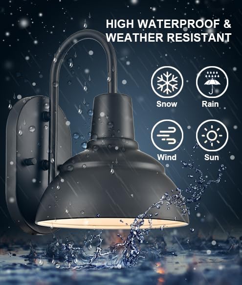 Moose Gooseneck Barn Light Fixture - Black Metal Outdoor Patio Light For Garage & Porch