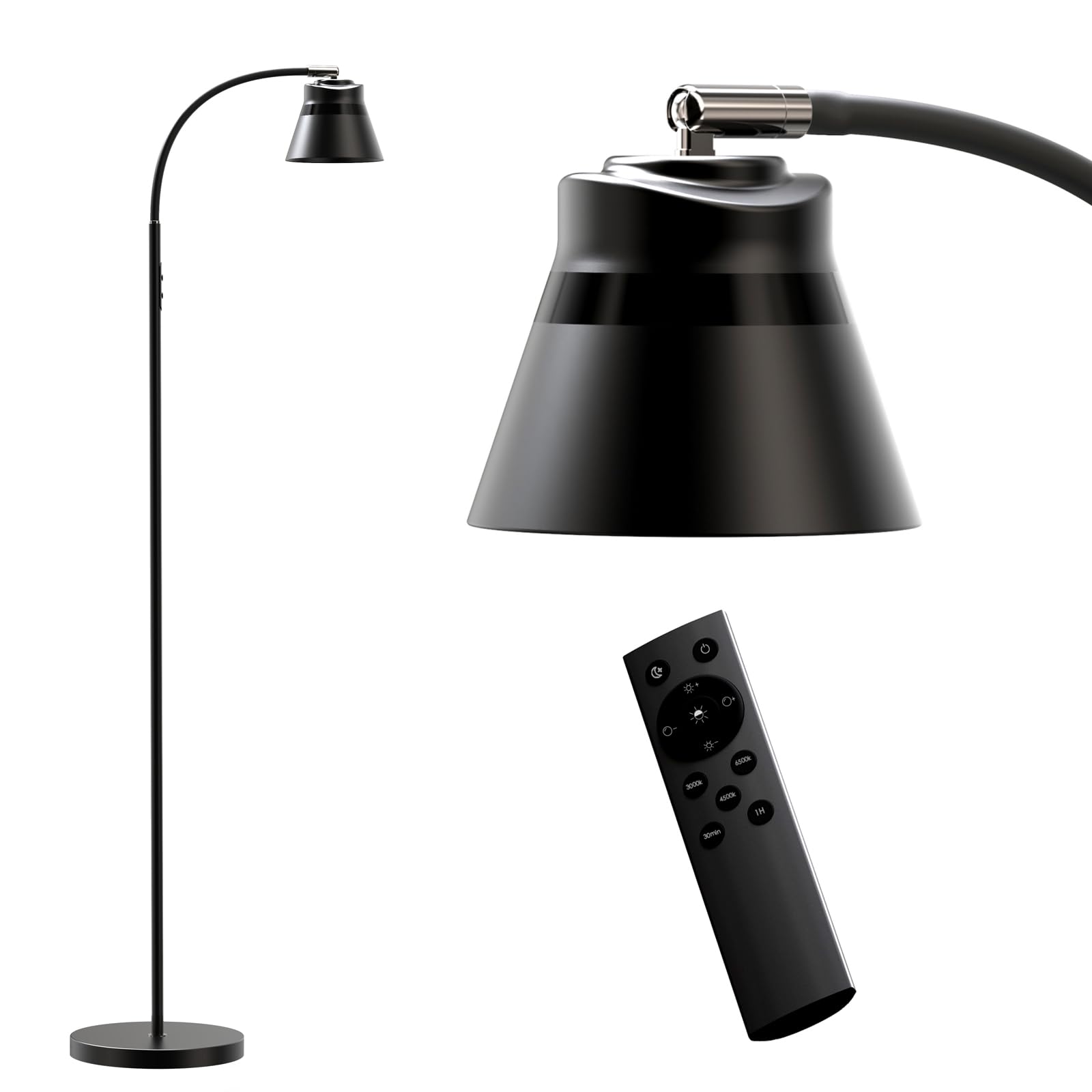 AXX Reading Floor Lamp, Flexible Gooseneck LED Light, Small Shade, Black, Model FF.B501