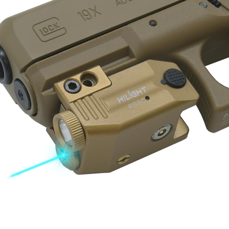 HiLight Tactical PS5C TAN - 400 Lumen Strobe Flashlight & Cyan Laser with Aircraft Aluminum & Magnetic Charger, Rail Light & Las