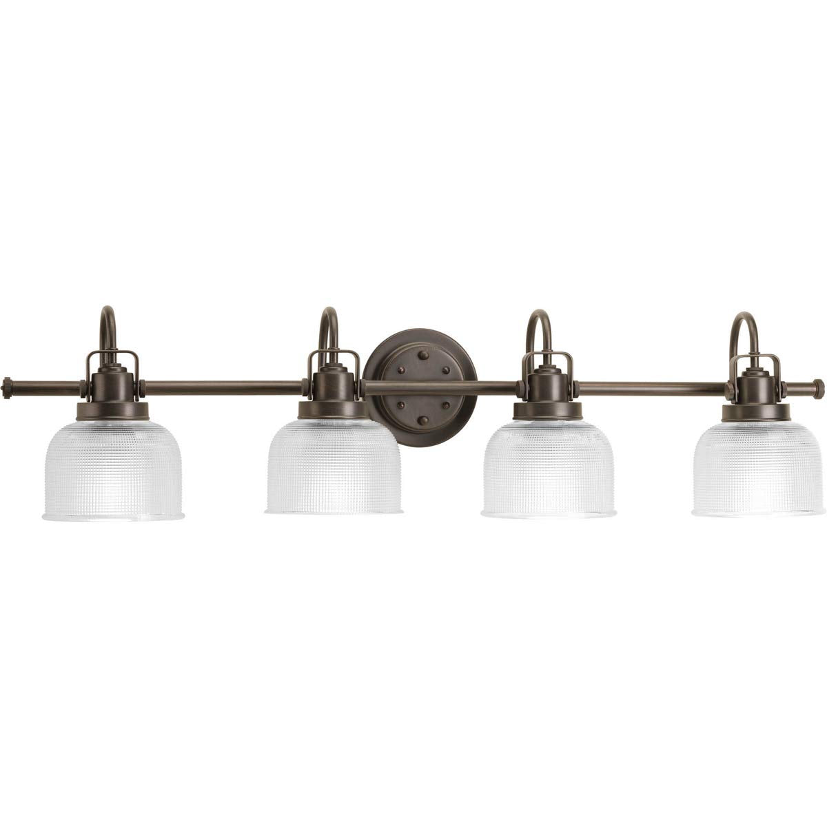 Progress Lighting 4-Light Coastal Bath Vanity Light, Clear Prismatic Glass, Venetian Bronze, Model P2997-74