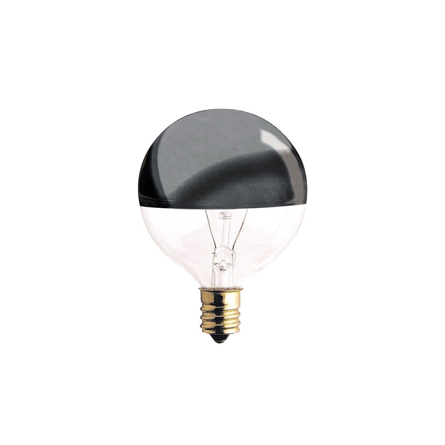 Bulbrite Incandescent G16.5 Candelabra Screw Base (E12) Light Bulb, 25 Watt, Half Chrome- Pack Of 25