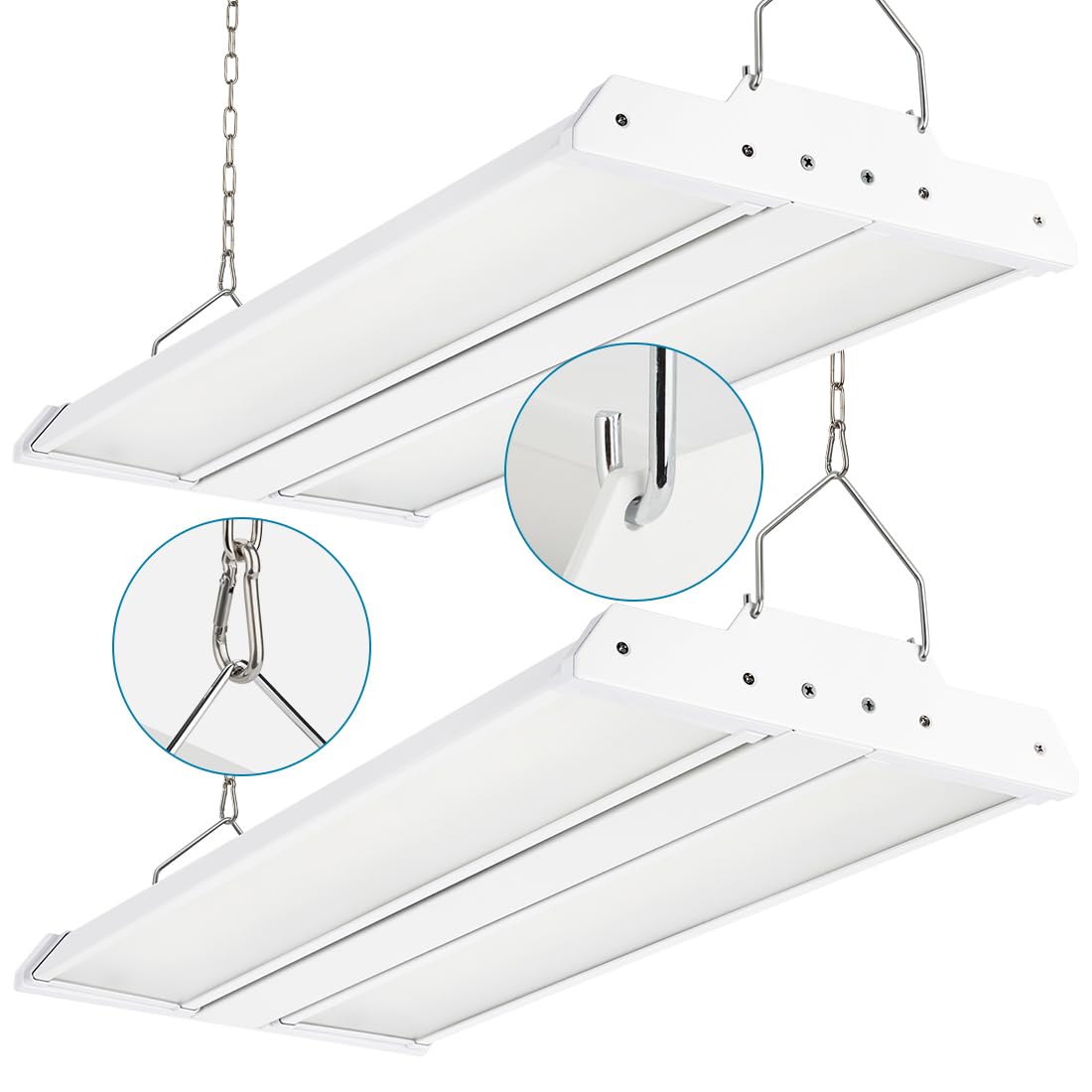 Xbuyee High Bay Led Shop Light 2 Pack 2Ft 200W 28000Lm, 4000K/5000K Selectable 100-277V, Linear High Bay Lights For Warehouse Workshop Supermarket Stadium, Power Tunable 200W/150W/100W, Etl