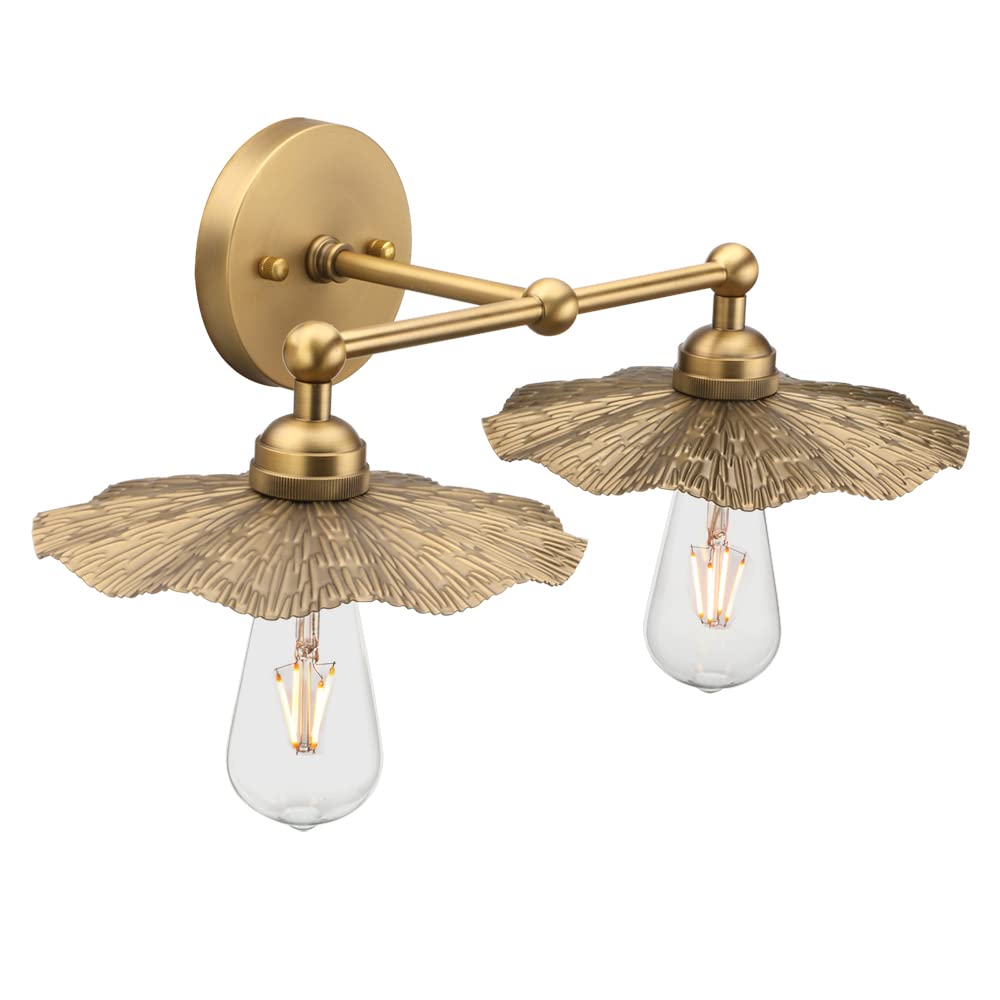 Pathson Vintage Metal Wall Sconce, 2-Lights, Brass Finished, Split Flower Design, Hardwired Wall Lamp, Model XLUSY1336X