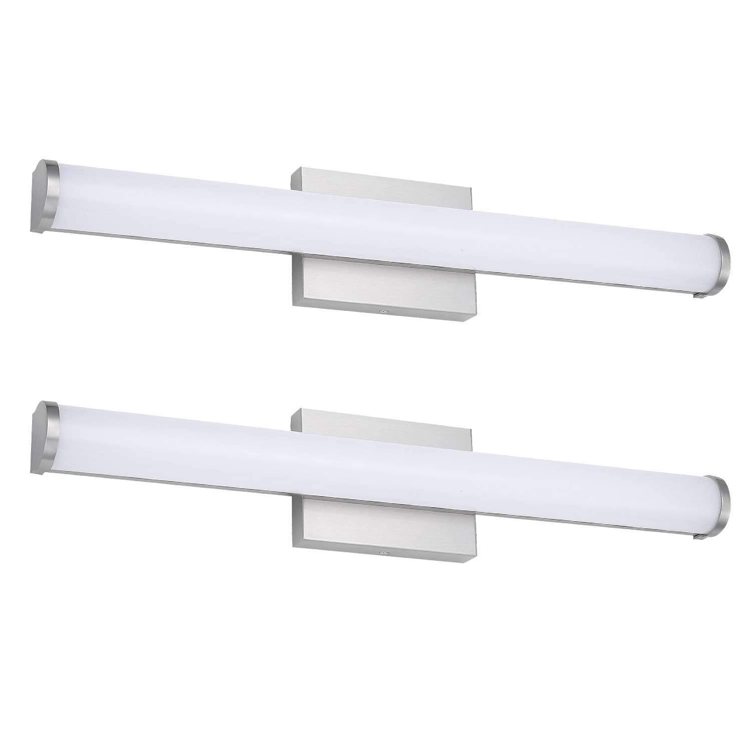 Asd Led 24 Vanity Wall Mount Light Fixture  Linear Bathroom Lighting Bar | 3Cct  Dimmable  Energy Star  Etl Listed | 25W 1750Lm 3000-5000K 120V | Long Tube Bath Sconce Over Mirror | Nickel  2 Pack