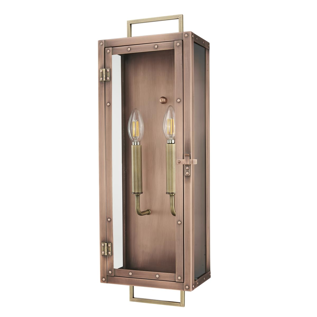 Acclaim Lighting 1011CP | Antique Copper Two Light Dimmable Wall Mounted Outdoor Wet Rated Lantern with Clear Glass | Hand Craft
