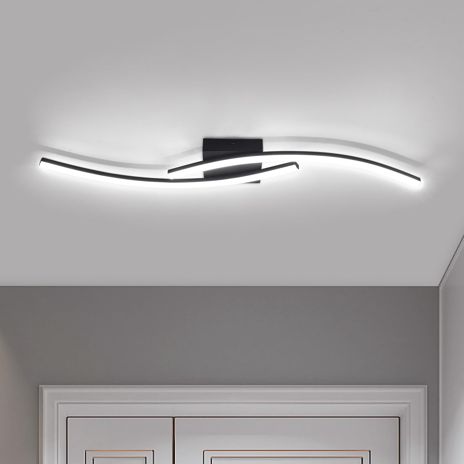 HLILCEH Modern LED Ceiling Light 22W Black Linear Ceiling Light Fixture 6000K Aluminum 31.4Inch Long Flush Mount Ceiling Light F