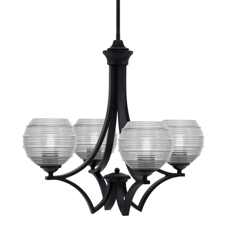 Toltec Lighting 564-Mb-5110 Zilo - 4 Light Uplight Chandelier-19.75 Inches Tall And 21 Inches Wide, Finish Color: Matte Black, Glass Color: Clear Ribbed