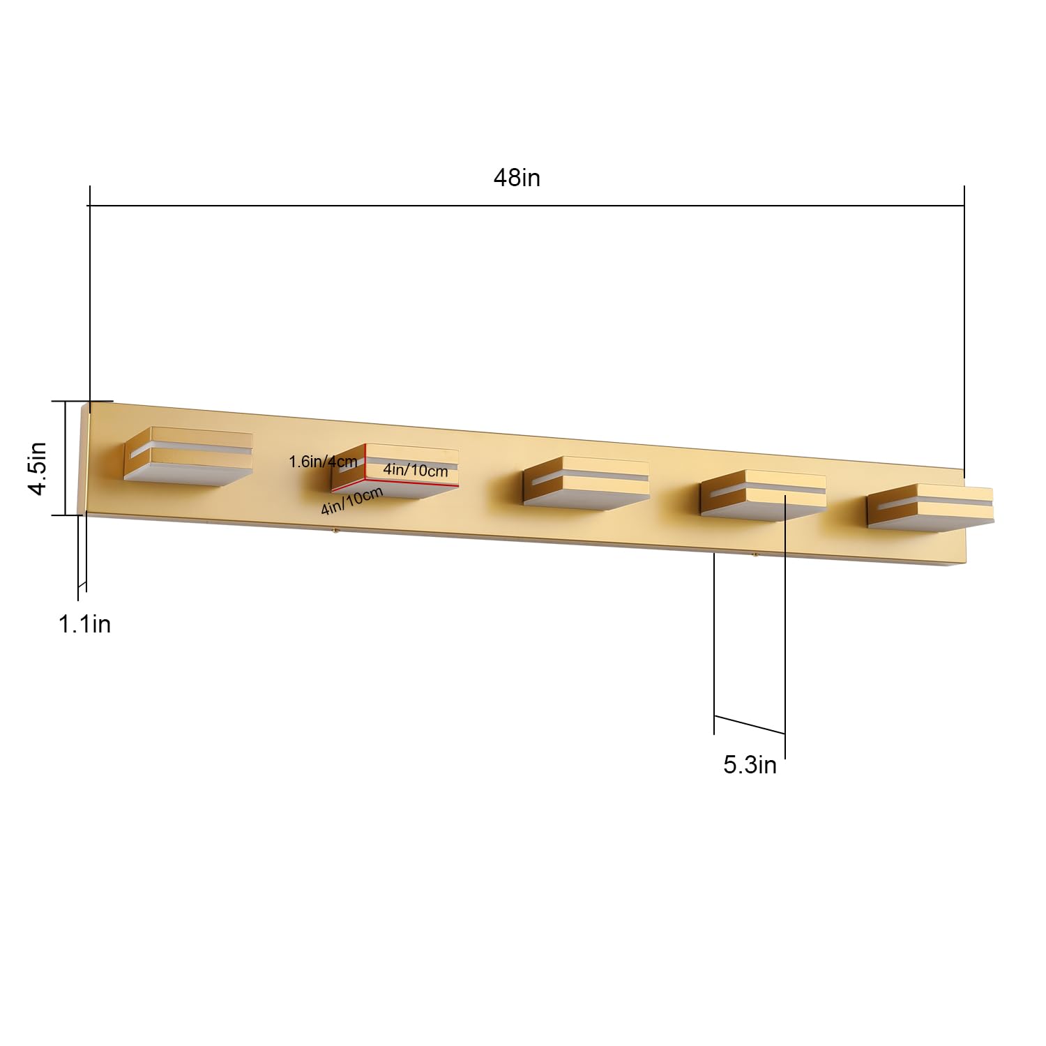 Sinerise Led Modern Bathroom Vanity Light Fixtures (6-Light, 48-Inch), Matte Gold Modern Acrylic Bathroom Wall Lighting Fixtures