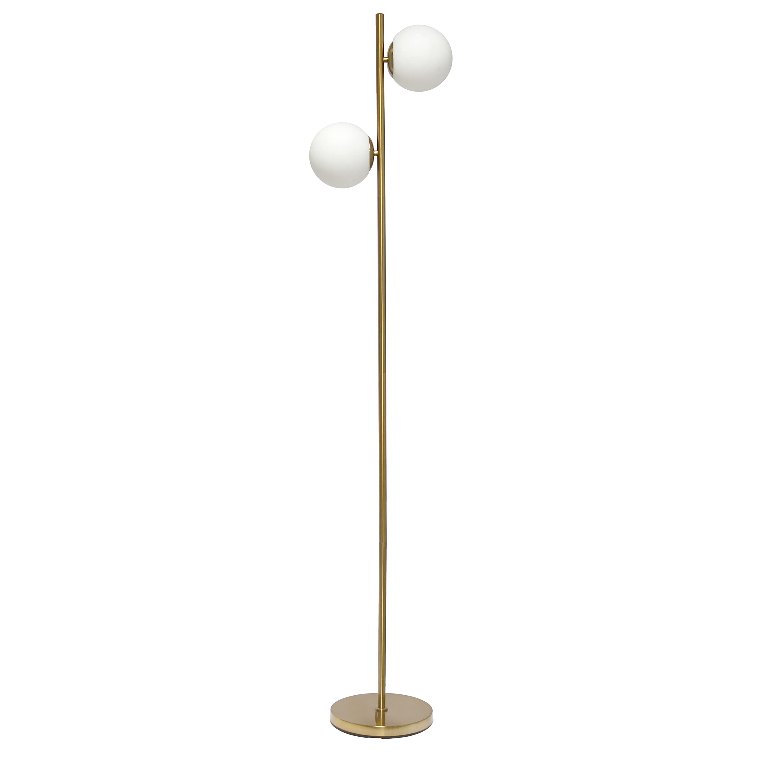 Simple Designs Lf1044-Gld 66" Tall Mid Century Modern Standing Tree Floor Lamp W Dual White Glass Globe Shade For Study, Living Room, Bedroom, Entryway, Gold
